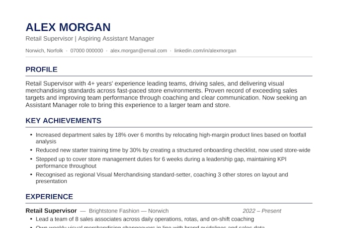 build your retail CV and coach your interview answers